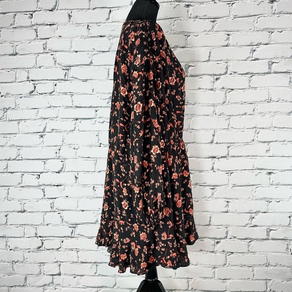 Free People Women’s Flower Fields Black Mini Dress Medium Fall Floral Oversized - Picture 3 of 16